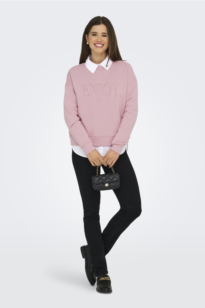 ONLPAM L/S O-NECK BOX CC SWT 15352885 Bleached Mauve/W. ENJOY